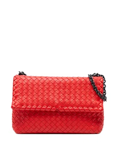 Pre-owned Bottega Veneta 2012-2025 Small Nappa Intrecciato Olimpia Shoulder Bag In Red