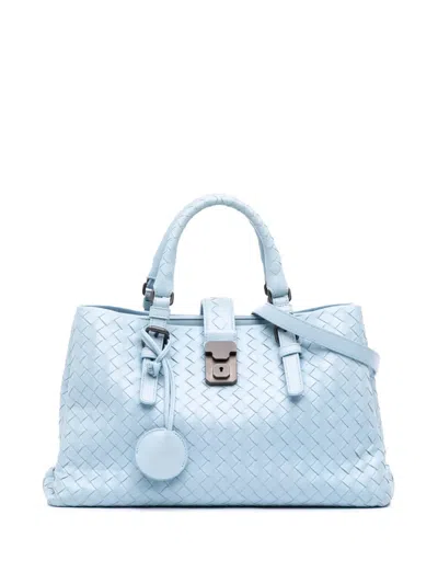 Pre-owned Bottega Veneta 2012-2025 Small Nappa Intrecciato Roma Satchel In Blue