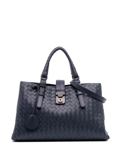 Pre-owned Bottega Veneta 2012-2025 Small Nappa Intrecciato Roma Satchel In Blue