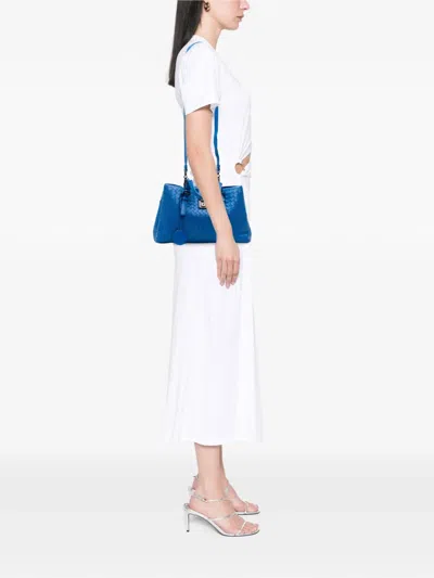 Pre-owned Bottega Veneta 2012-2025 Small Nappa Intrecciato Roma Satchel In Blue