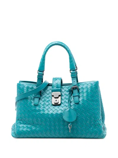 Pre-owned Bottega Veneta 2012-2025 Small Nappa Intrecciato Roma Satchel In Blue