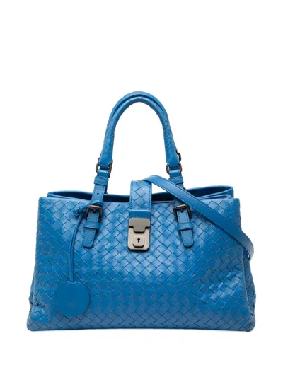 Pre-owned Bottega Veneta 2012-2025 Small Nappa Intrecciato Roma Satchel In Blue