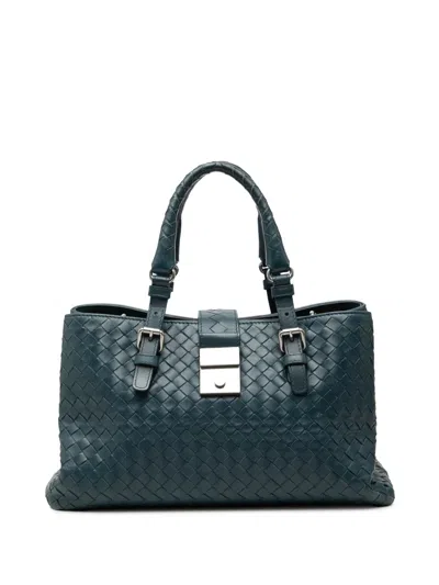 Pre-owned Bottega Veneta 2012-2025 Small Nappa Intrecciato Roma Satchel In Blue