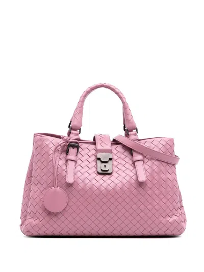 Pre-owned Bottega Veneta 2012-2025 Small Nappa Intrecciato Roma Satchel In Pink