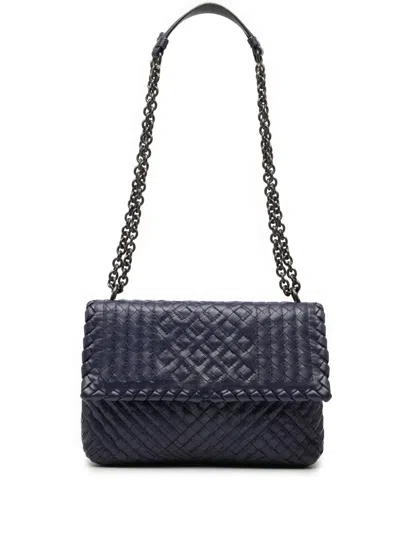 Pre-owned Bottega Veneta 2012-2025 Small Nappa Intrecciato Stitched Olimpia Shoulder Bag In Blue