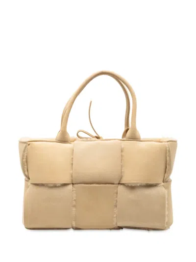Pre-owned Bottega Veneta 2012-2025 Small Suede And Shearling Maxi Intrecciato Arco Tote Bag In Brown