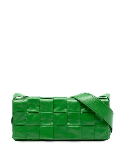 Pre-owned Bottega Veneta 2012-2025 Stretch Paper Calfskin Intrecciato Cassette Crossbody Bag In Green