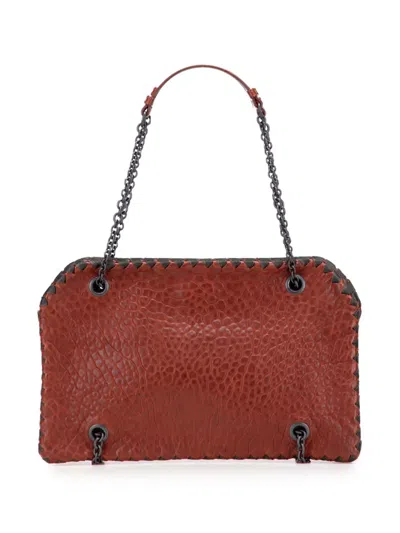 Pre-owned Bottega Veneta 2012-2025 Textured Leather Whipstitch Duo Shoulder Bag In Red