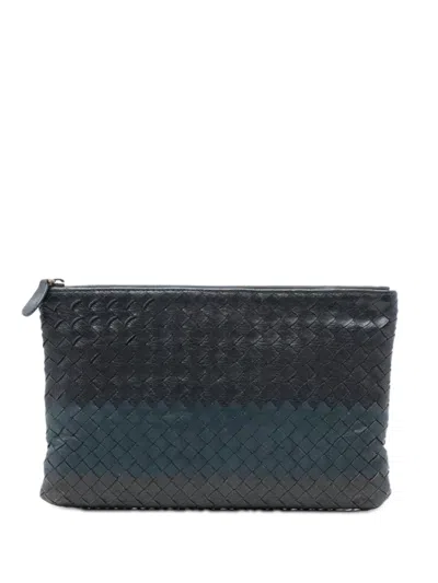 Pre-owned Bottega Veneta 2012-2025 Tricolor Nappa Intrecciato Clutch Bag In Black