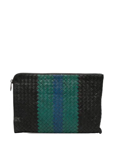 Pre-owned Bottega Veneta 2012-2025 Tricolor Nappa Intrecciato Clutch Bag In Black