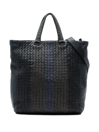 Pre-owned Bottega Veneta 2012-2025 Tricolor Nappa Intrecciato Convertible Tote Satchel In Black