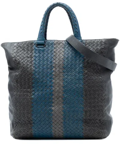 Pre-owned Bottega Veneta 2012-2025 Tricolor Nappa Intrecciato Convertible Tote Satchel In Black