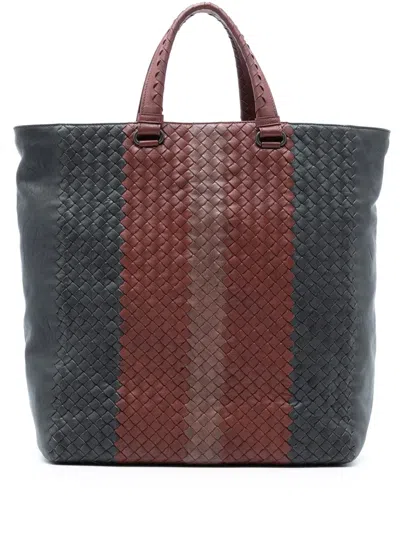 Pre-owned Bottega Veneta 2012-2025 Tricolor Nappa Intrecciato Convertible Tote Satchel In Gray