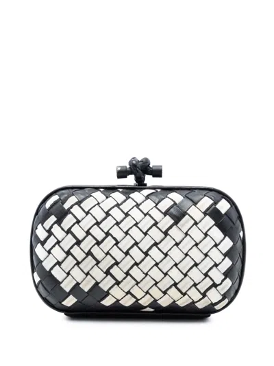 Pre-owned Bottega Veneta 2012-2026 Canvas And :leather Intrecciato Knot Clutch Bag In White