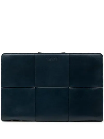 Pre-owned Bottega Veneta 2012-2026 Large Leather Maxi Intrecciato Document Case Clutch Bag In Blue