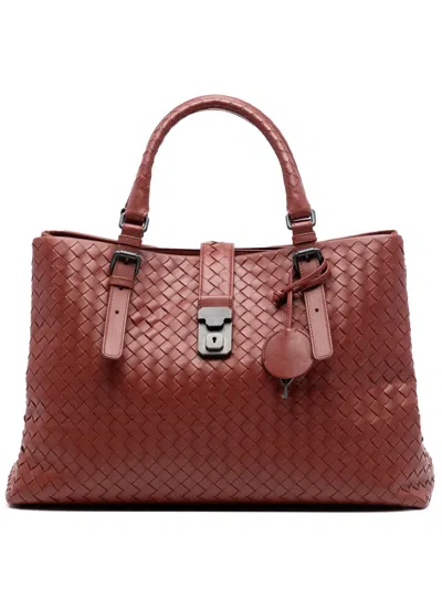 Pre-owned Bottega Veneta 2012-2026 Medium Nappa Intrecciato Roma Tote Bag In Red