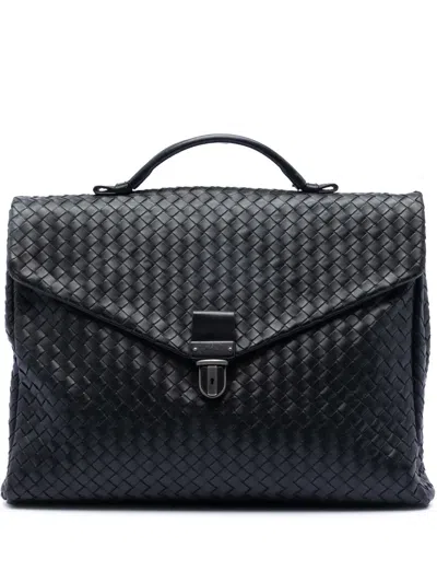 Pre-owned Bottega Veneta 2012-2026 Nappa Intrecciato Briefcase Business Bag In Black