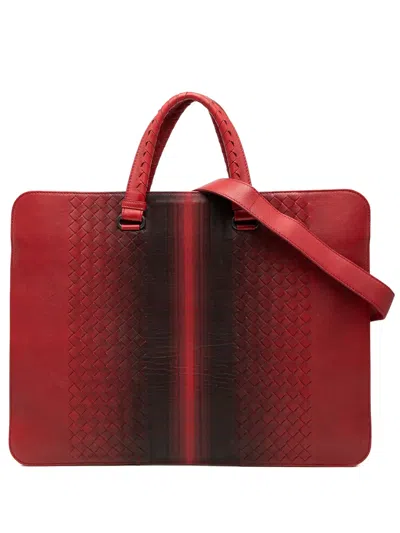 Pre-owned Bottega Veneta 2012-2026 Nappa Intrecciato Briefcase Business Bag In Red