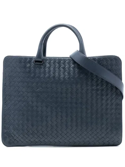 Pre-owned Bottega Veneta 2012-2026 Nappa Intrecciato Business Bag In Blue