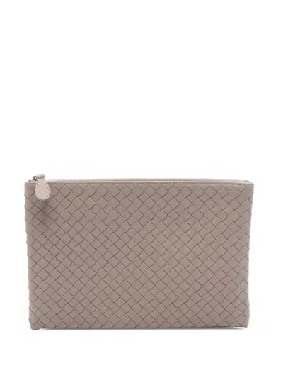Pre-owned Bottega Veneta 2012-2026 Nappa Intrecciato Business Clutch Bag In Brown