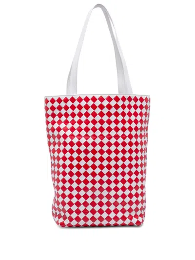 Pre-owned Bottega Veneta 2012-2026 Nappa Intrecciato Check Avenue Tote Bag In Red