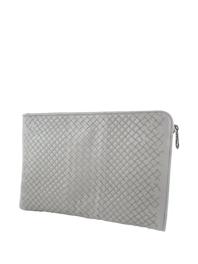 Pre-owned Bottega Veneta 2012-2026 Nappa Intrecciato Clutch Bag In Gray