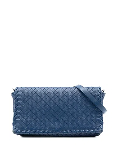 Pre-owned Bottega Veneta 2012-2026 Nappa Intrecciato Flap Crossbody Bag In Blue