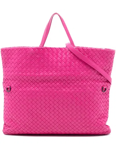 Pre-owned Bottega Veneta 2012-2026 Nappa Intrecciato Fold Over Tote Satchel In Pink