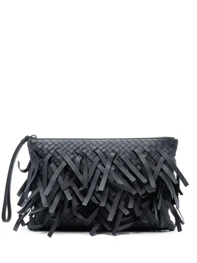 Pre-owned Bottega Veneta 2012-2026 Nappa Intrecciato Palio Fringe Clutch Bag In Gray