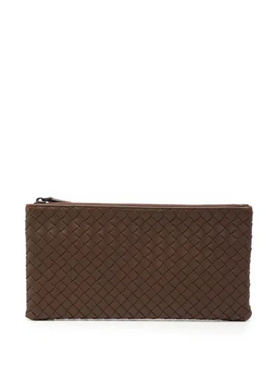 Pre-owned Bottega Veneta 2012-2026 Nappa Intrecciato Zip Pouch In Brown