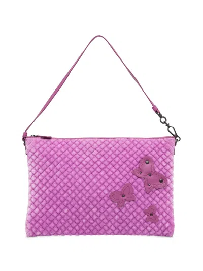 Pre-owned Bottega Veneta 2012-present Intrecciato Butterfly Pochette Velvet Shoulder Bag In Purple
