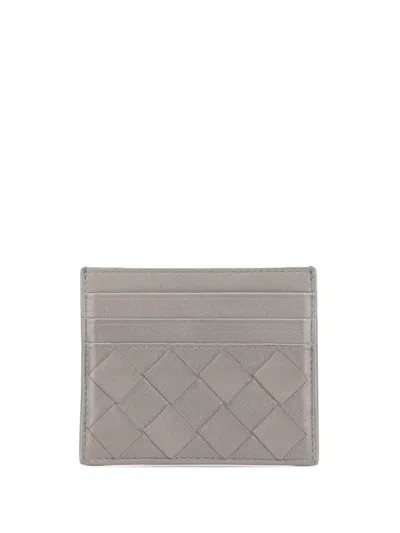 Pre-owned Bottega Veneta 2012-2024 Lambskin Intrecciato Credit Case Card Holder In Gray
