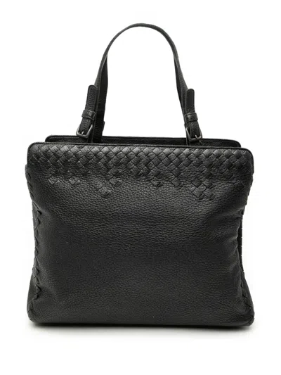 Pre-owned Bottega Veneta 2012-2025 Grained Calfskin Intrecciato Tote Bag In Black