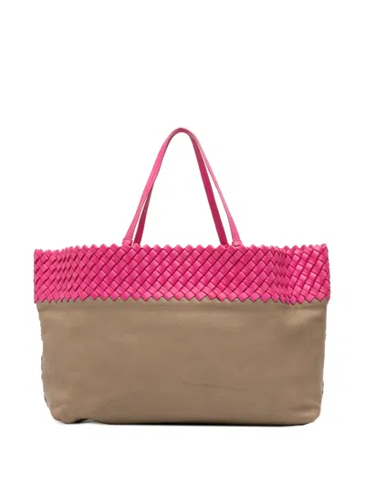 Pre-owned Bottega Veneta 2012-2025 Intrecciato Trimmed Bicolor Nappa Tote Bag In Brown