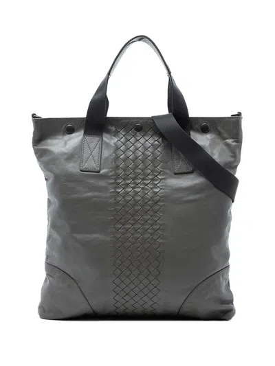 Pre-owned Bottega Veneta 2012-2025 Intrecciato Trimmed Nappa Convertible Tote Satchel In Gray
