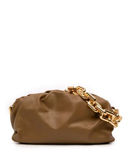 Pre-owned Bottega Veneta 2012-2025 Lambskin Chain Pouch Shoulder Bag In Brown