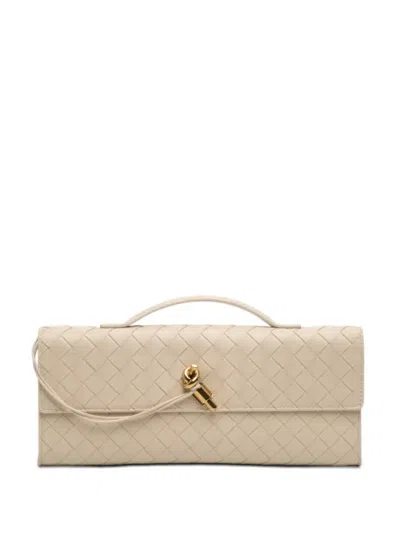 Pre-owned Bottega Veneta 2012-2025 Lambskin Intrecciato Andiamo Clutch Bag In White