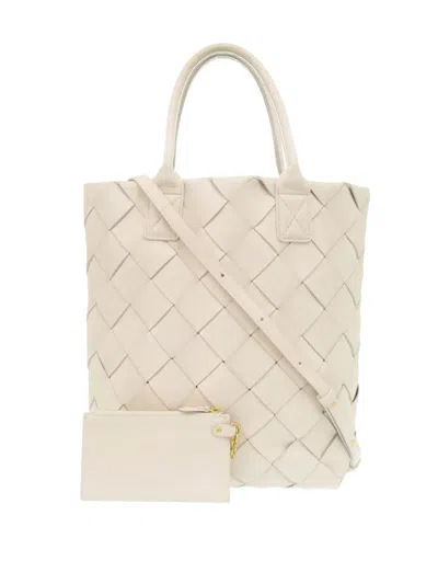 Pre-owned Bottega Veneta 2012-2025 Lambskin Maxi Intrecciato Cabat Tote 30 Satchel In White