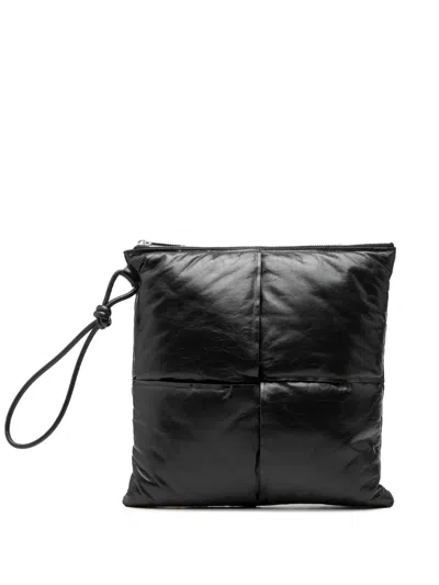 Pre-owned Bottega Veneta 2012-2025 Leather Intrecciato Padded Square Pouch Clutch Bag In Black