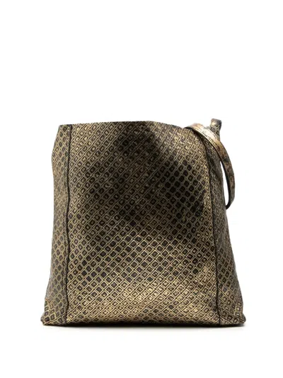 Pre-owned Bottega Veneta 2012-2025 Leather Intrecciomirage Crossbody Bag In Gold