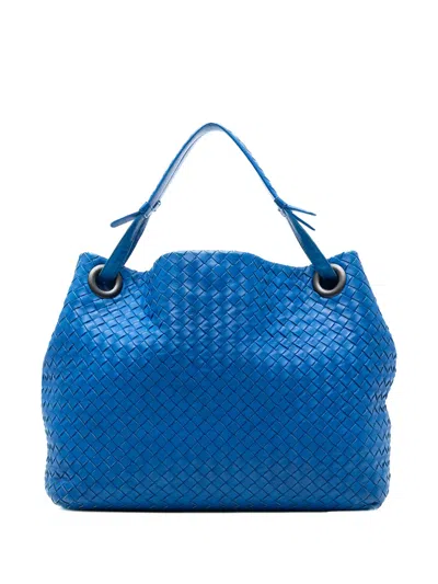 Pre-owned Bottega Veneta 2012-2025 Medium Nappa Intrecciato Garda Tote Bag In Blue