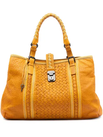 Pre-owned Bottega Veneta 2012-2025 Medium Nappa Intrecciato Punto Mocassino Roma Tote Bag In Yellow