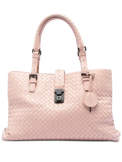 Pre-owned Bottega Veneta 2012-2025 Medium Nappa Intrecciato Roma Tote Bag In Pink
