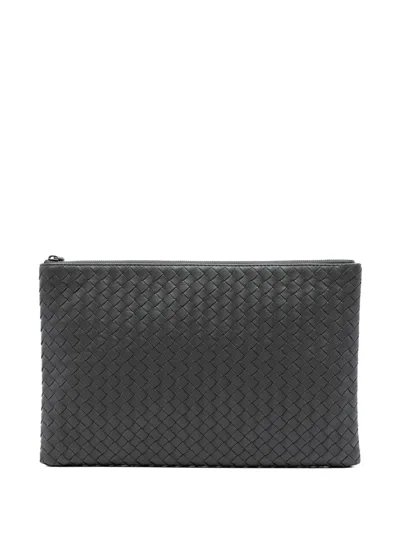 Pre-owned Bottega Veneta 2012-2025 Nappa Intrecciato Clutch Bag In Gray