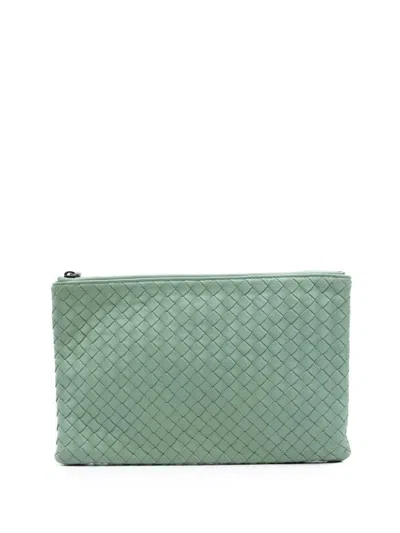 Pre-owned Bottega Veneta 2012-2025 Nappa Intrecciato Clutch Bag In Green