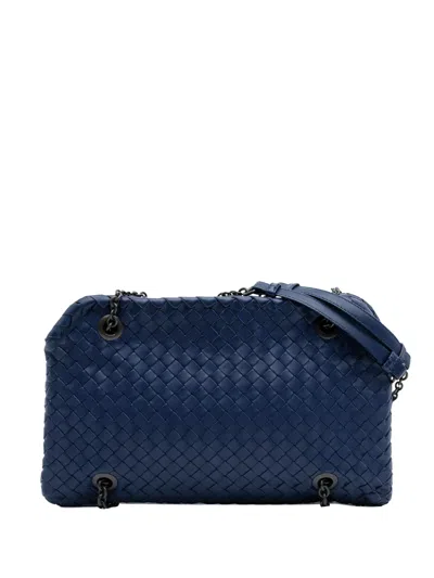 Pre-owned Bottega Veneta 2012-2025 Nappa Intrecciato Duo Shoulder Bag In Blue