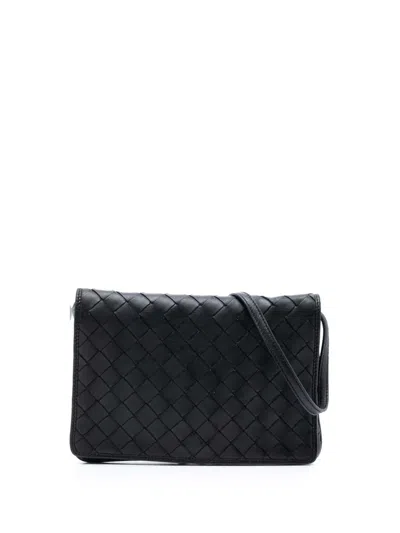 Pre-owned Bottega Veneta 2012-2025 Nappa Intrecciato Flap Crossbody Bag In Black