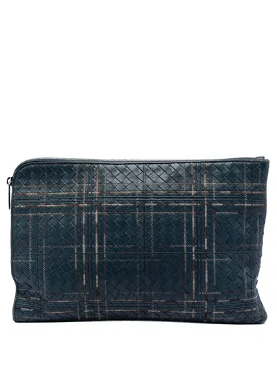 Pre-owned Bottega Veneta 2012-2025 Nappa Intrecciato Metropolis Document Case Clutch Bag In Blue