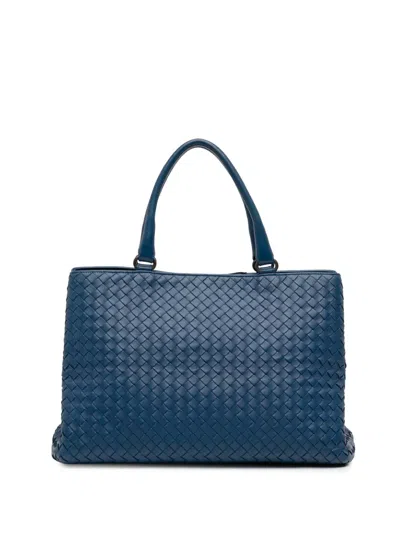 Pre-owned Bottega Veneta 2012-2025 Nappa Intrecciato Milano Tote Bag In Blue