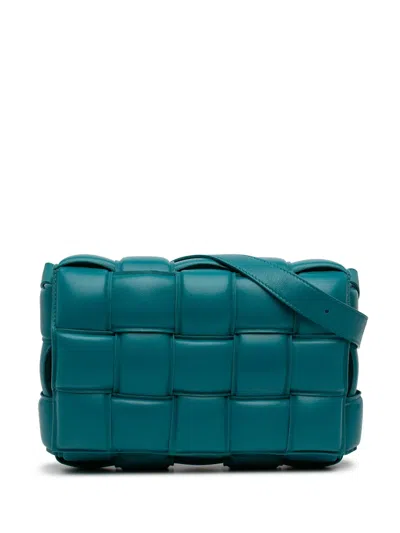Pre-owned Bottega Veneta 2012-2025 Nappa Intrecciato Padded Cassette Crossbody Bag In Blue